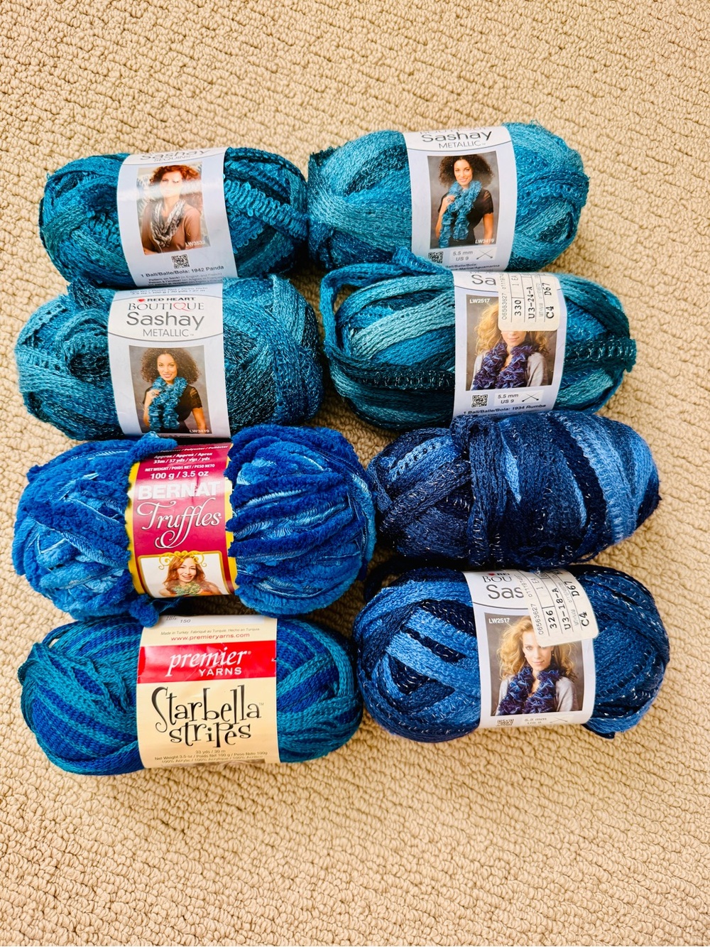 Lot of Blue Lacy Yarn Bundles - Boutique Sashay & Bernat Truffles